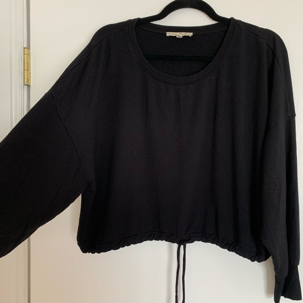 Express One Eleven Black Cropped Oversized Drawstring LS Top Women Size M